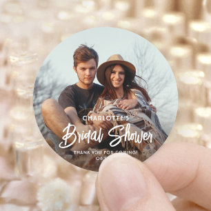 Chic Modern Script & Foto Brautparty Vielen Dank Runder Aufkleber