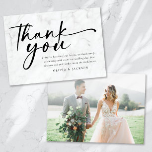 Chic Modern Script Foto Wedding Dankeskarte