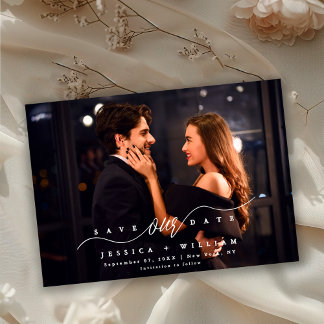 Chic Modern Script Full Photo Wedding  Save The Date