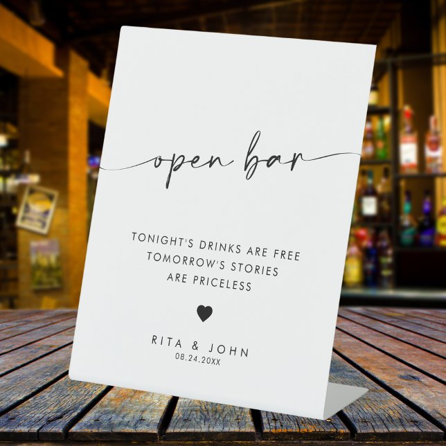 Chic Modern Script Open Bar Wedding Sign Sockelschild (Von Creator hochgeladen)