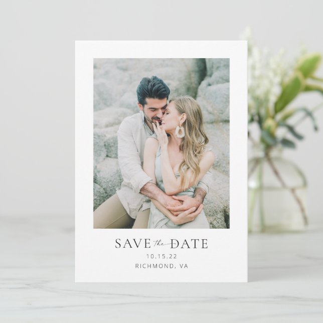 Chic Modern Script Save the Date Foto Card (Stehend Vorderseite)
