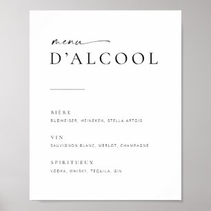 Chic Modern Script Wedding Bar Menu Sign   Französ Poster