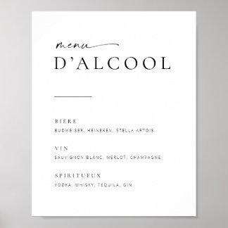 Chic Modern Script Wedding Bar Menu Sign | Französ Poster