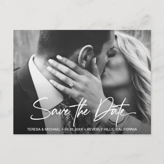Chic Modern Script Wedding Save the Date Foto Postkarte (Vorderseite)