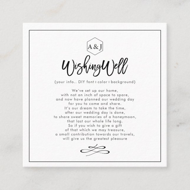 Chic+Modern Script Wedding Wishing Well Well Well  Quadratische Visitenkarte (Vorderseite)