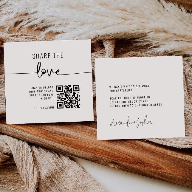 Chic Modern Share the Liebe QR Code Table Cards Mitteilungskarte (Von Creator hochgeladen)