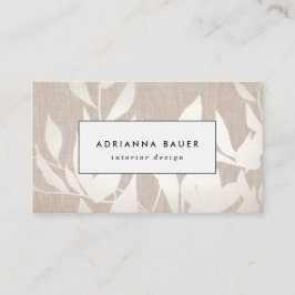 Chic Modern Silver Blätter Nature Tan Linen Ausseh Visitenkarte