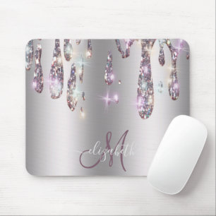 Chic Modern Silver Tropfen Monogramm Mousepad