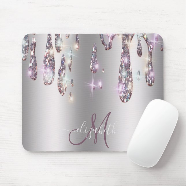 Chic Modern Silver Tropfen Monogramm  Mousepad (Mit Mouse)