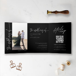 Chic Modern Simple Foto Black and White Wedding Dreifach Gefaltete Einladung