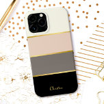 Chic Modern Stripes Muster mit Namen<br><div class="desc">Bedecken Sie Ihr Telefon in einem modischen Gehäuse mit schicken, modernen Streifen in schwarz, grau, rot und cremefarben eggshell weiß. Imitate-Gold-Linien trennen die Farben im Designstil. Personalisieren Sie Ihre Daten mit Ihrem Namen, Monogramm oder anderen gewünschten Text. Sie können auch den Beispielnamen löschen, wenn Sie den Fall ohne Text bevorzugen....</div>
