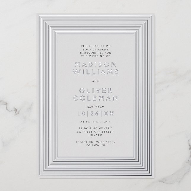 Chic Modern Striping Rahmen Wedding REAL Folieneinladung (Vorderseite)