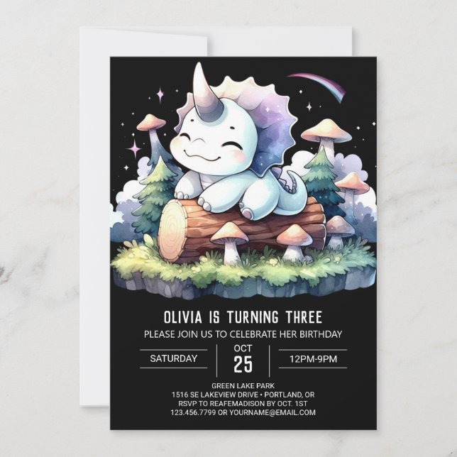 Chic Modern Triceratops Geburtstag Einladung (Vorderseite)
