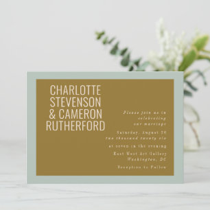 Chic Modern Typografy Blue and Olive Wedding Einladung