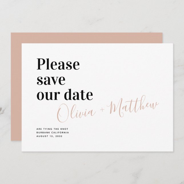 Chic Modern Typografy Save the Date (Vorne/Hinten)