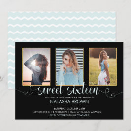 Chic Modern Typografy Sweet 16 Birthday Foto Einladung