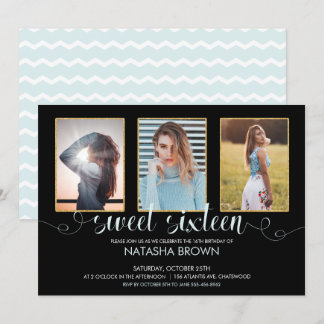 Chic Modern Typografy Sweet 16 Birthday Foto Einladung