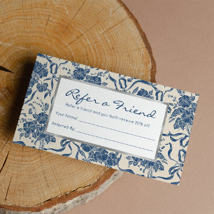 Chic Modern Vintag Ivory Navy Blue Floral Muster Empfehlungskarte