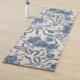Chic Modern Vintag Ivory Navy Blue Floral Muster Yogamatte