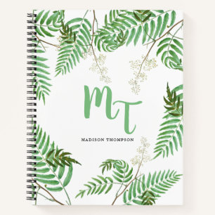 Chic Modern Watercolor Greenerity Script Monogram Notizbuch