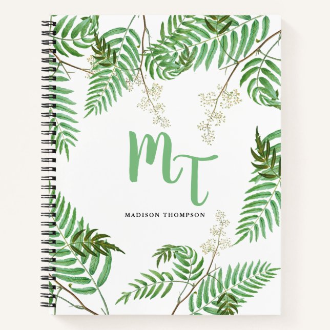 Chic Modern Watercolor Greenerity Script Monogram Notizbuch (Vorderseite)