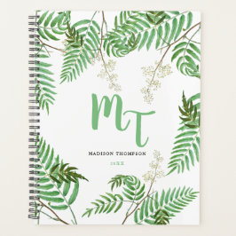 Chic Modern Watercolor Greenerity Script Monogram Planer