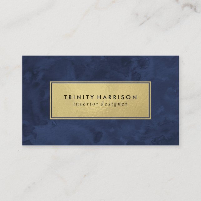 Chic Modern Watercolor | Navy Blue und Gold Visitenkarte (Vorderseite)