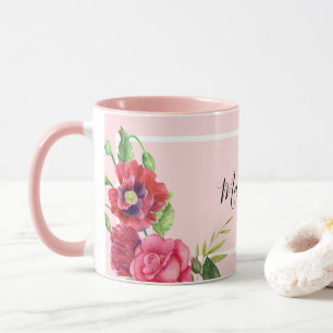 Chic Modern Watercolor Rot und Rosa Blume Tasse