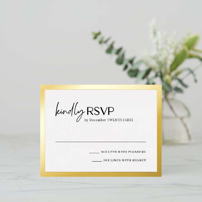 Chic Modern Wedding Foil RSVP Card Folie Einladungspostkarte (Stehend vorne)