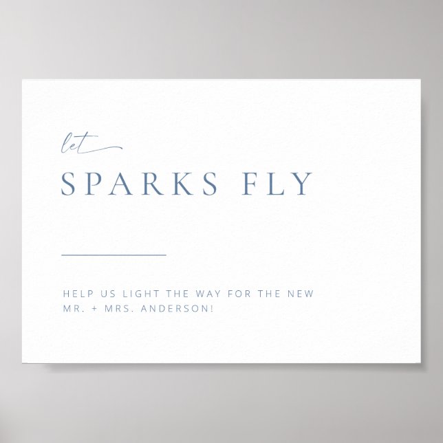 Chic + Modern Wedding Sparkler Exit Sign | Blau Poster (Vorne)