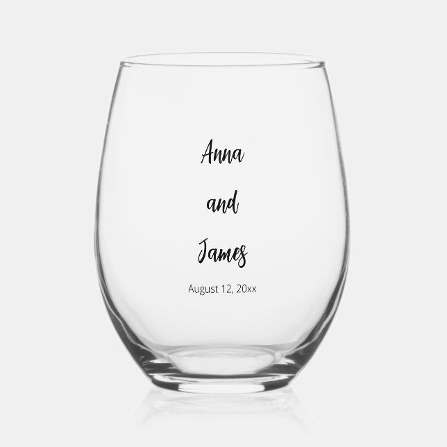 Chic Modern Wedding Stemless Wine Glass Weinglas Ohne Stiel (Vorderseite)