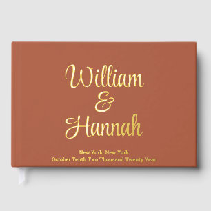 Chic Modern Wedding Terracotta Goldene Fossilien Gästebuch