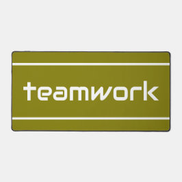 Chic Modern White TEAMWORK Stripes On Golden Olive Schreibtischunterlage