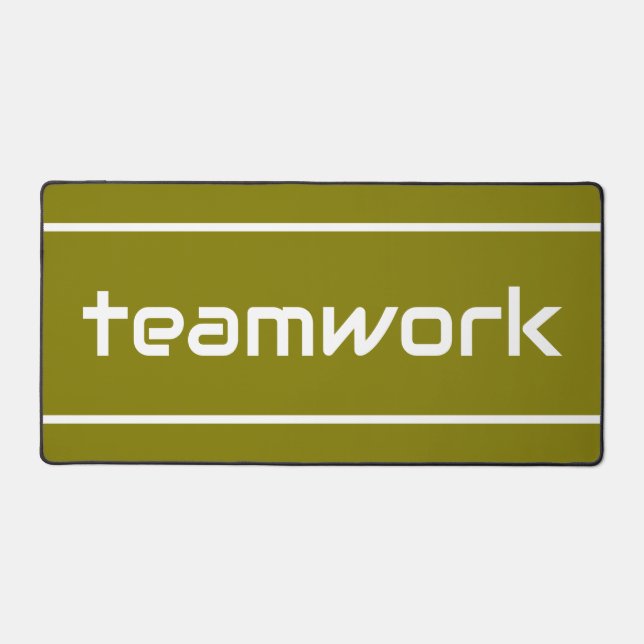 Chic Modern White TEAMWORK Stripes On Golden Olive Schreibtischunterlage (Vorderseite)