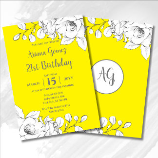 Chic Modern Yellow White Floral 21. Geburtstag Einladung