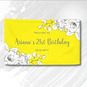 Chic Modern Yellow White Floral Geburtstag Willkom Banner
