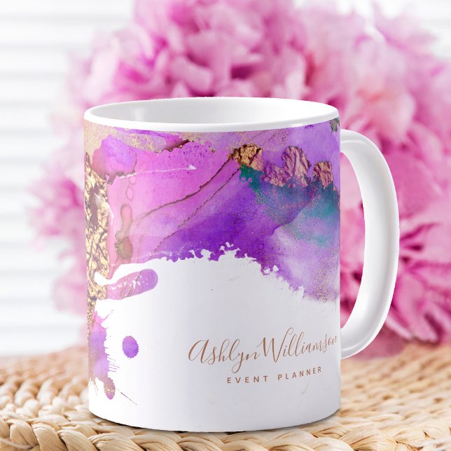 Chic, moderne Aquarellgold Rosa lila Spritzer Kaffeetasse (Von Creator hochgeladen)