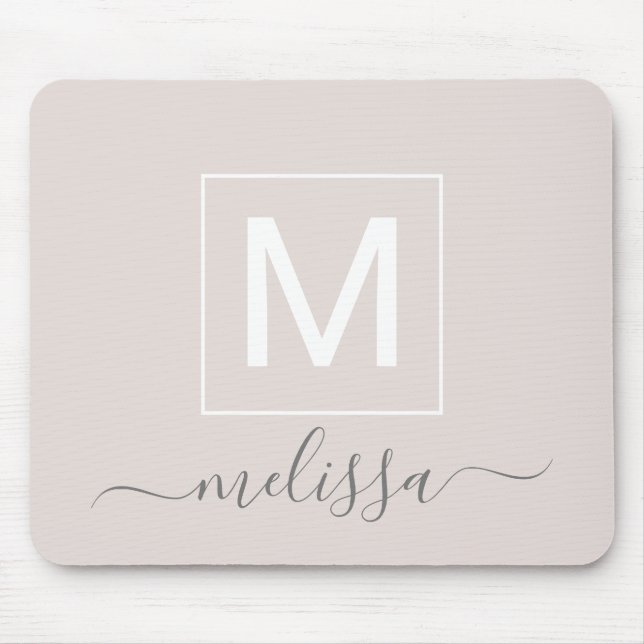 Chic moderne beige Monogramm-Bezeichnung Mousepad (Vorne)