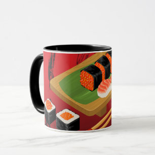 Chic Moderne Elegante Schwarz & Rot Sushi Tasse