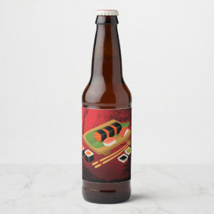 Chic moderne elegante schwarze und rote Sushi Bierflaschenetikett