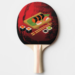 Chic Moderne Elegante Schwarze und Rote Sushi-Köch Tischtennis Schläger