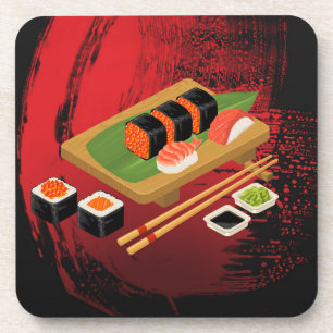 Chic Moderne Elegante Schwarze und Rote Sushi-Köch Untersetzer