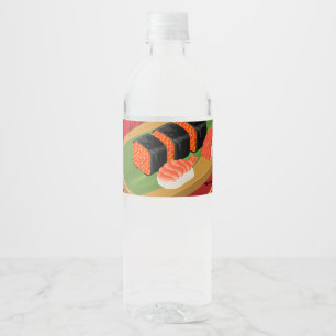 Chic moderne elegante schwarze und rote Sushi-Part Wasserflaschenetikett