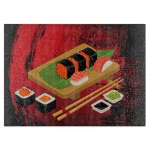 Chic moderne elegante schwarze und rote Sushi Schneidebrett
