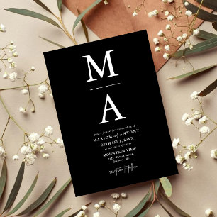 Chic Moderne Monogramm Initiale Schwarz Weiß Hochz Einladung