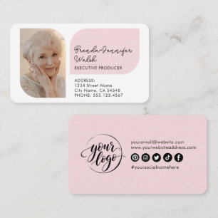 Chic Moderne Rosa Foto- und Logo-Soziale Medien Visitenkarte