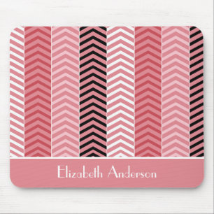 Chic-moderne rosa Zickzack Streifen mit Namen Mousepad