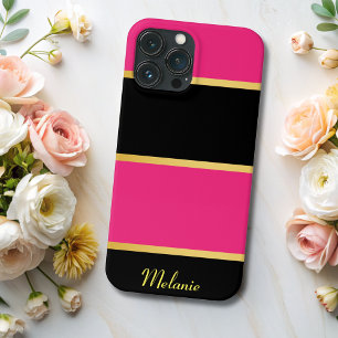 Chic Moderne schwarz rosa Streifen Muster mit Name Case-Mate iPhone Hülle