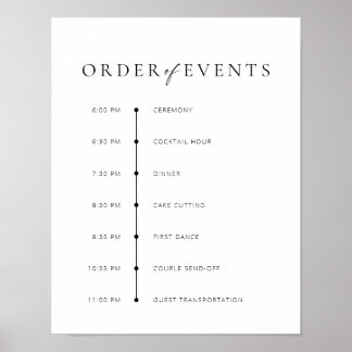 Chic + Moderne SkriptWedding Order of Events signi Poster