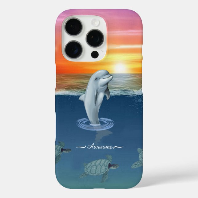 Chic moderner Delfin, Schildkröten und Schrift auf Case-Mate iPhone Hülle (Rückseite)